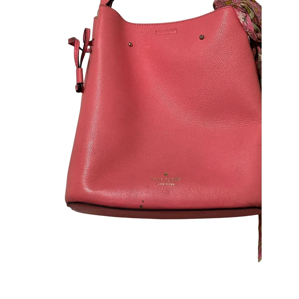 Kate‎ Spade Marti Small Bucket Bag Pink Pebbled Leather Scarf Accent - S4